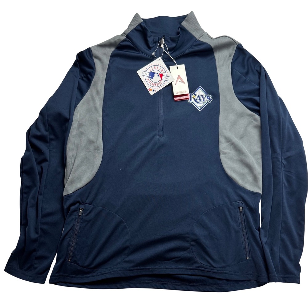 Antigua Tampa Bay Rays MLB‎ Womens Quarter Zip Pullover Navy Blue Grey Large NWT